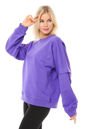 defy's Kadın Oversize Sweat Kol Detaylı Mor