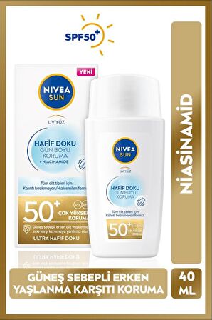 Nivea Sun Hafif Dokulu Güneş Koruyucu Yüz Kremi 40ml, Spf50, Yüksek Güneş Koruyucu, Erken Yaşlanma Karşıtı