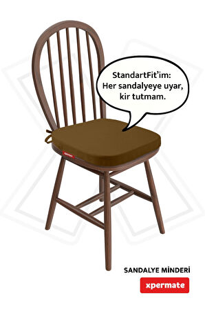 XPERMATE StandartFit Oval Sandalye Minderi Fermuarlı Yıkanabilir Kılıf Bağcıklı Su ve Yağ İtici 42x42x5 Kahverengi