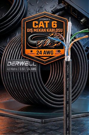 40 Metre Cat 6 Dış Mekan İnternet Ethernet Kablosu 24 AWG UV Dayanıklı Su Geçirmez Siyah Bakır Modem Bağlantı Kablosu