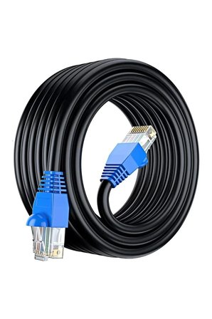 40 Metre Cat 6 Dış Mekan İnternet Ethernet Kablosu 24 AWG UV Dayanıklı Su Geçirmez Siyah Bakır Modem Bağlantı Kablosu