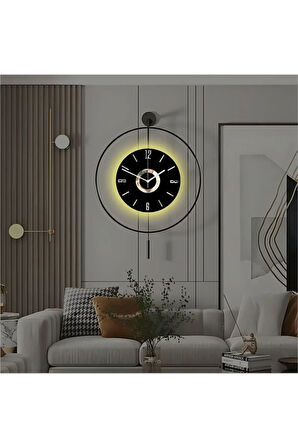 (ORTA BOY-37X55CM) -negro - Siyah Çember Siyah Göbekli-modern Dekoratif Metal Ledli Duvar Saati