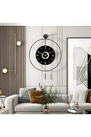 (ORTA BOY-37X55CM) -negro - Siyah Çember Siyah Göbekli-modern Dekoratif Metal Ledli Duvar Saati