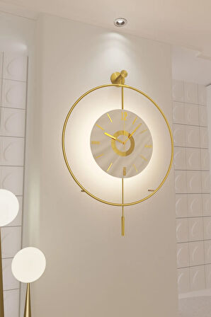 Led’li Gold Kadran Kristal - Büyük Boy (50X75CM) -(3 ADET PİL ILE GELİR) Metal (MOBİLYA) Duvar Saati