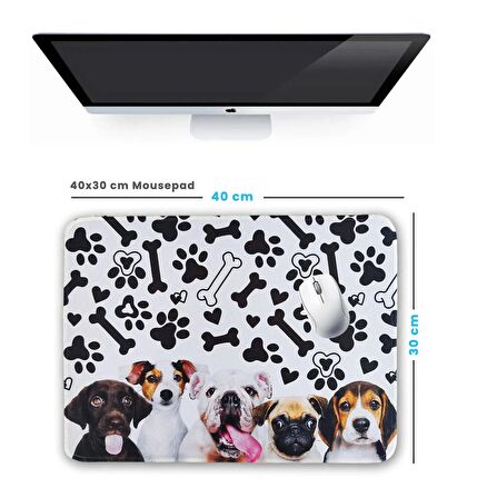 40x30cm Mouse Pad Kaymaz Kauçuk Taban Dikişli Gaming Oyuncu Mousepad Dogs