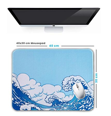 40x30cm Mouse Pad Kaymaz Kauçuk Taban Dikişli Gaming Oyuncu Mousepad Mavi Dalgalar