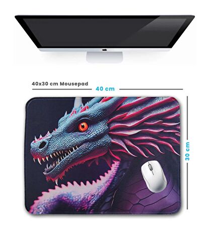 40x30cm Mouse Pad Kaymaz Kauçuk Taban Dikişli Gaming Oyuncu Mousepad Ejderha