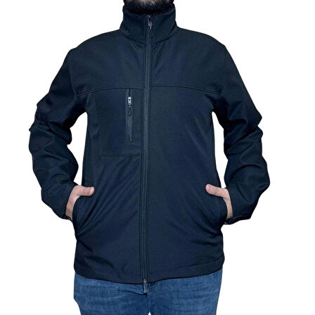 Erkek Softshell Kışlık Outdoor Fermuar cepli İçi şardonlu Rüzgar ve Su geçirmez Mont