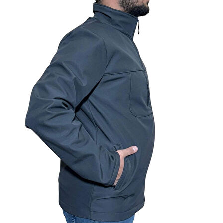 Erkek Softshell Kışlık Outdoor Fermuar cepli İçi şardonlu Rüzgar ve Su geçirmez Mont