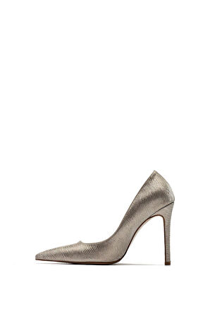 Kadın Sivri Burun Parlak Simli İnce Yüksek Topuklu Stiletto Ayakkabı 4100