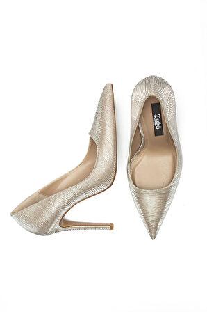 Kadın Sivri Burun Parlak Simli İnce Yüksek Topuklu Stiletto Ayakkabı 4100