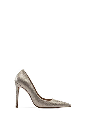 Kadın Sivri Burun Parlak Simli İnce Yüksek Topuklu Stiletto Ayakkabı 4100