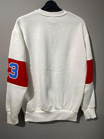 Erkek Unisex Beyaz Oversize Chicago 23 Baskılı Polarlı Sweat