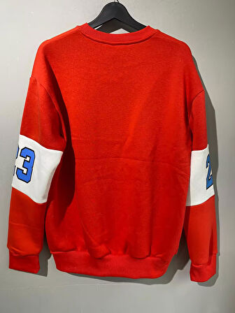 Erkek Unısex Kırmızı Oversize Chicago 23 Baskılı Polarlı Sweat