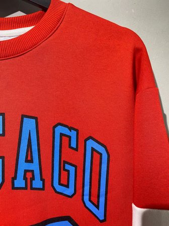 Erkek Unısex Kırmızı Oversize Chicago 23 Baskılı Polarlı Sweat