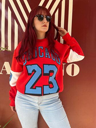 Unısex Oversize Chicago 23 Baskılı Polarlı Sweat