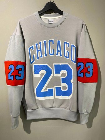 Erkek Unısex Gri Oversize Chicago 23 Baskılı Polarlı Sweat