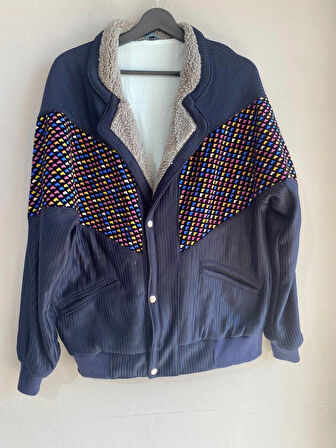 Vintage Oversize Retro Etnik Desenli Kürklü Ceket Blüd4