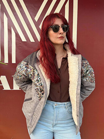 Vintage Oversize Retro Etnik Desenli Kürklü Ceket Ardg4