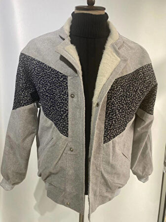 Vintage Oversize Retro Etnik Desenli Kürklü Ceket Kdsbb4
