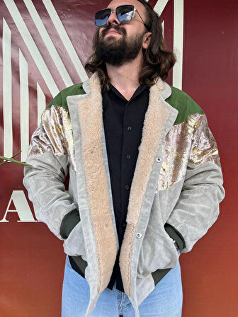 Vıntage Oversize Retro Etnik Desenli Kürklü Ceket Ypsg4