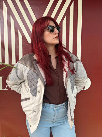 Vıntage Oversize Retro Etnik Desenli Kürklü Ceket Çvpb4