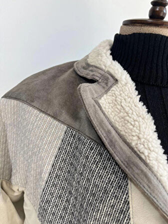 Vıntage Oversize Retro Etnik Desenli Kürklü Ceket Çvpb4