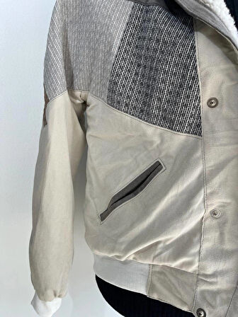 Vıntage Oversize Retro Etnik Desenli Kürklü Ceket Çvpb4