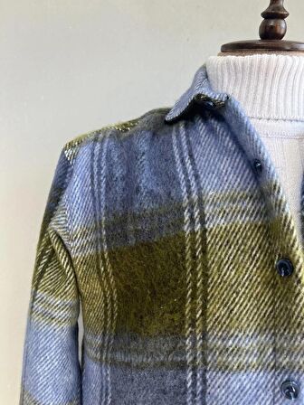 Erkek  Unisex Jakarlı  Yeşil Oversize Gömlek