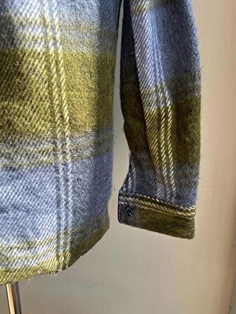 Erkek  Unisex Jakarlı  Yeşil Oversize Gömlek
