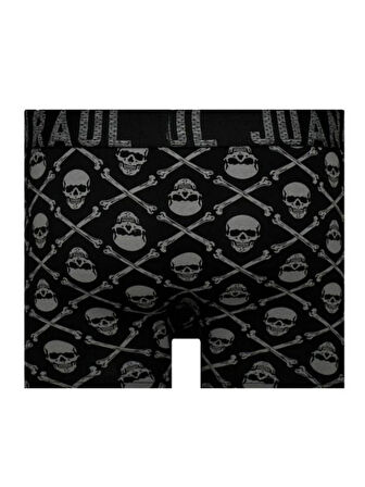 Erkek Boxer Premium Pamuklu Likralı Kurukafa Desenli Tam Kalıp