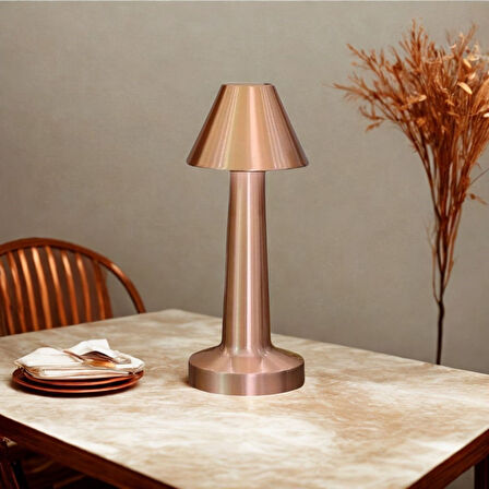 CELİK AVM® Çatı Model Bronz Renk Şarjlı Dokunmatik 3 Renkli LED Masa Lambası