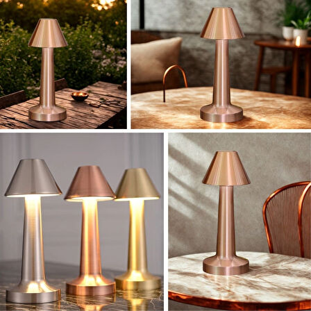 CELİK AVM® Çatı Model Bronz Renk Şarjlı Dokunmatik 3 Renkli LED Masa Lambası