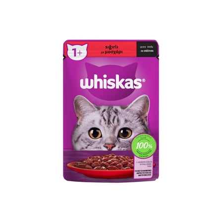 Whiskas Yaş Mama Poşet 85 G Sığırlı - Kediniz İçin Lezzetli ve Dengeli Beslenme 3'li Ekonomik Paket - 3 Adet