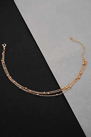 925 Ayar Gümüş Toplu Üç Zincirli Rose Gold Halhal - H007301