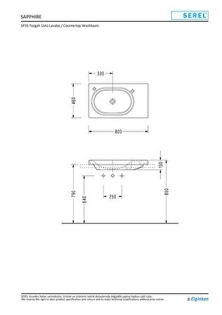 Serel Sapphire 46x80 cm Etajerli Dolap Mobilya Uyumlu Lavabo SP35TXS110H