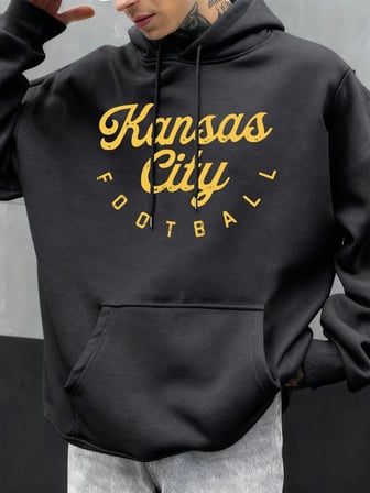 Kansas City Futbol Baskılı Sonbahar Erkekler Hoodie Rahat Çok Renkli Hoody Cep Gevşek Kapüşon