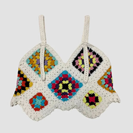 Uretti - ASLI 5776 - El Yapımı Çok Renkli Crop Top - Beyaz