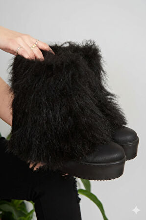 Kadın Tüylü Platform Bot | Kışlık Peluş Detaylı Kalın Taban Bot