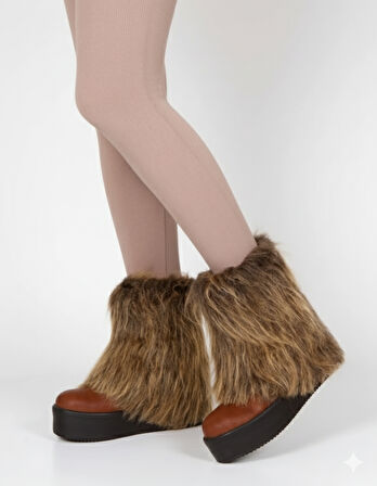 Kadın Tüylü Platform Bot | Kışlık Peluş Detaylı Kalın Taban Bot