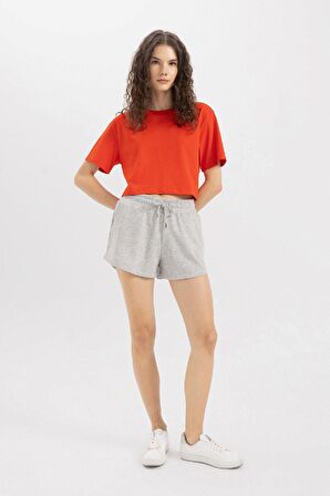 DeFacto Boxy Fit Bisiklet Yaka Penye Basic Kısa Kollu Tişört C7459AX24SMRD56