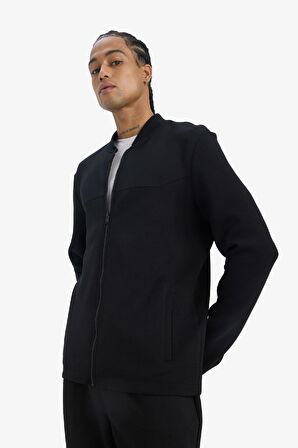 DeFactoFit Slim Fit Dar Kesim Kolej Yaka Skuba Dalgıç Kumaş Bomber Hırka F0877AX25SPBK81