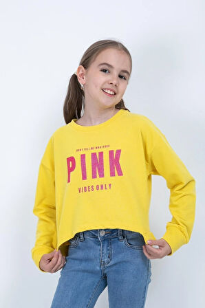 Trendless Kız Çocuk Yazı Detaylı Crop Sweatshirt