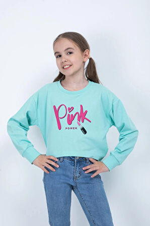 Kız Çocuk Baskılı Crop Sweatshirt