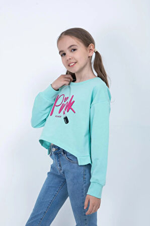 Kız Çocuk Baskılı Crop Sweatshirt