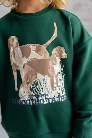 Unisex Çocuk Köpek Baskılı Sweatshirt