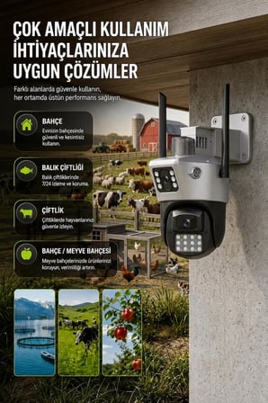 ICS-223 6MP Çift Lensli Wifi Akıllı Güvenlik Kamerası 3MP+3MP PTZ IP66 Su Geçirmez Gece Görüşlü AI Takip