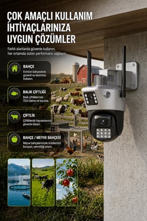 ICS-223 6MP Çift Lensli Wifi Akıllı Güvenlik Kamerası 3MP+3MP PTZ IP66 Su Geçirmez Gece Görüşlü AI Takip