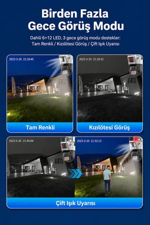 ICS-223 6MP Çift Lensli Wifi Akıllı Güvenlik Kamerası 3MP+3MP PTZ IP66 Su Geçirmez Gece Görüşlü AI Takip