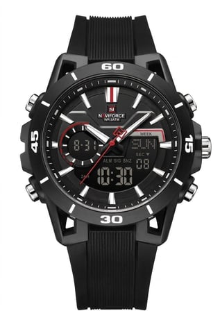 NAVİFORCE NF-7135 DİJİTAL ANALOG ALARMLI AYDINLATMALI SPOR ERKEK KOL SAATİ